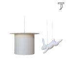 Karman Lampe à suspension en lin blanc Wow avec accessoire en céramique Silvan E27 Ø 60 cm